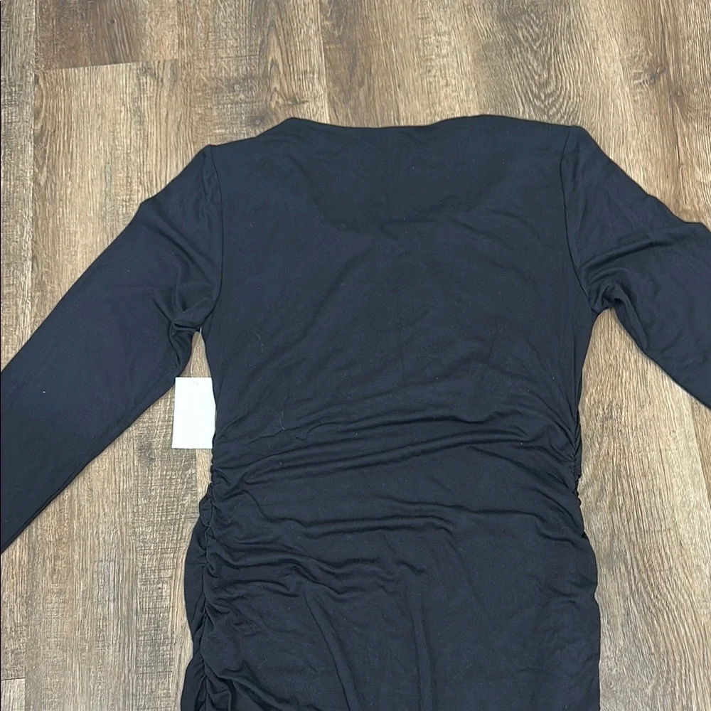 A Pea in the Pod, Black Ruched Long Sleeve Bodycon Maternity Dress - Picture 6 of 9